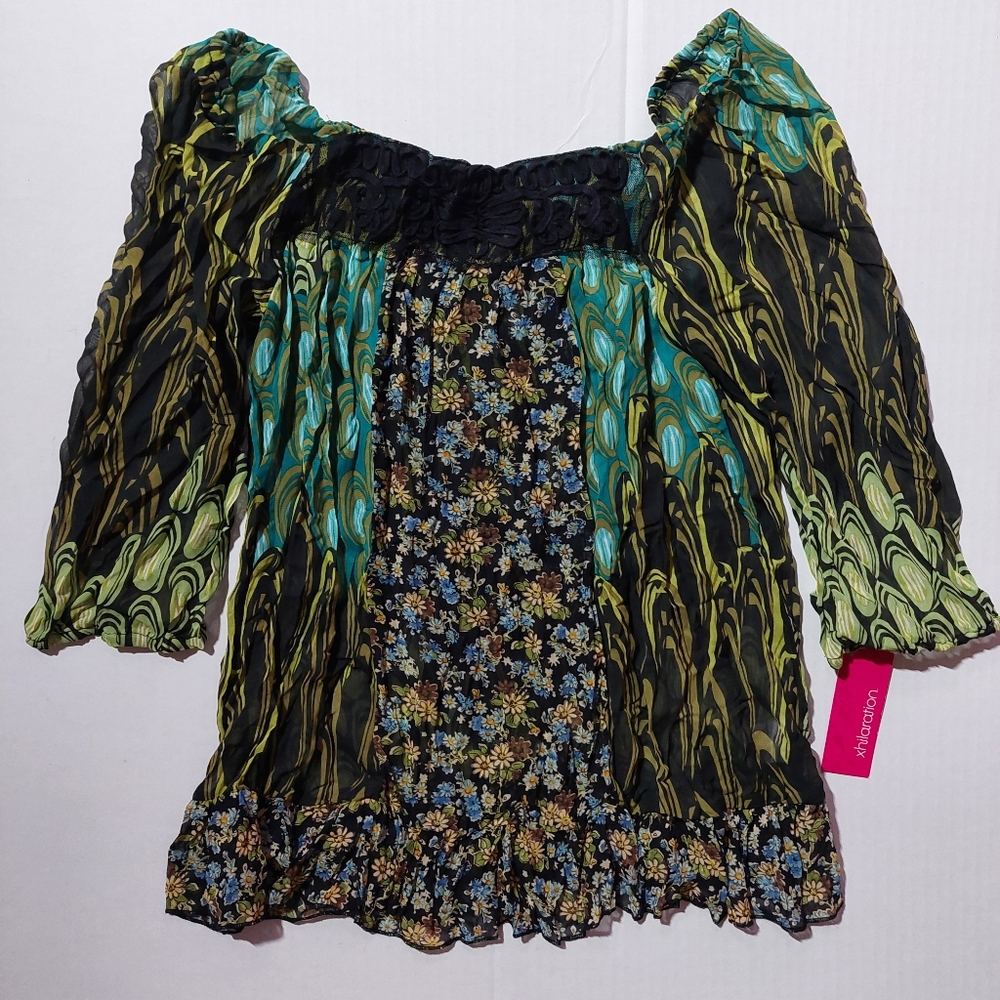 Floral Boho Art Nouveau Green Soutache Xhiliration Target Top NWT S
